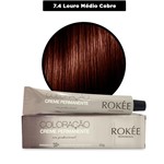Coloração Creme Permanente ROKÈE Professional 50g - Louro Cobre 7.4 - Tintura Rokee