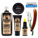 Ficha técnica e caractérísticas do produto Combo Barbearia Shampoo Balm Óleo Navalha com Lamina - Barba de Macho