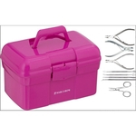 Ficha técnica e caractérísticas do produto COMBO Kit Manicure completo inox + Maleta porta acetona rosa c/ tampa rosa - Marco Boni