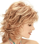 Fluffy Medium length hair Fashionl cut pixie style wigs for women Synthetic Blonde wig with bangs
