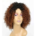 Ficha técnica e caractérísticas do produto Comprimento Médio Afro Kinky Curly perucas de cabelo Ombre Negro Cor Brown sintético Perucas da Mulher Negra