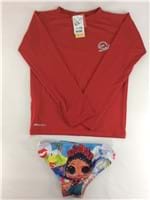 Conjunto Biquine e Camiseta Manga Longa Vermelho Proteção Uv50+ 10 Ano... (Novo, 10 Anos, Banho)