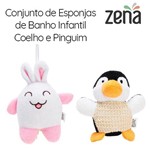 Ficha técnica e caractérísticas do produto Conjunto com 2 Esponjas de Banho Infantil | Coelho e Pinguim | Zena