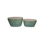 Ficha técnica e caractérísticas do produto Conjunto de Cachepot em Cerâmica Oval Estampas com 2 Peças Azul e Verde