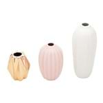 Ficha técnica e caractérísticas do produto Conjunto 3 Mini Vasos em Porcelana Royal Vases P M e G Urban Branco/Rosa/Dourado
