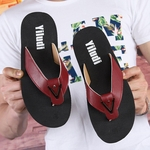 Ficha técnica e caractérísticas do produto Couro dos homens Anti-skid Leather Flip Flops Moda Verão chinelos de praia Shoes
