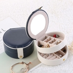 Ficha técnica e caractérísticas do produto Couro PU portátil de três andares mini caixa de jóias para brincos anéis batom
