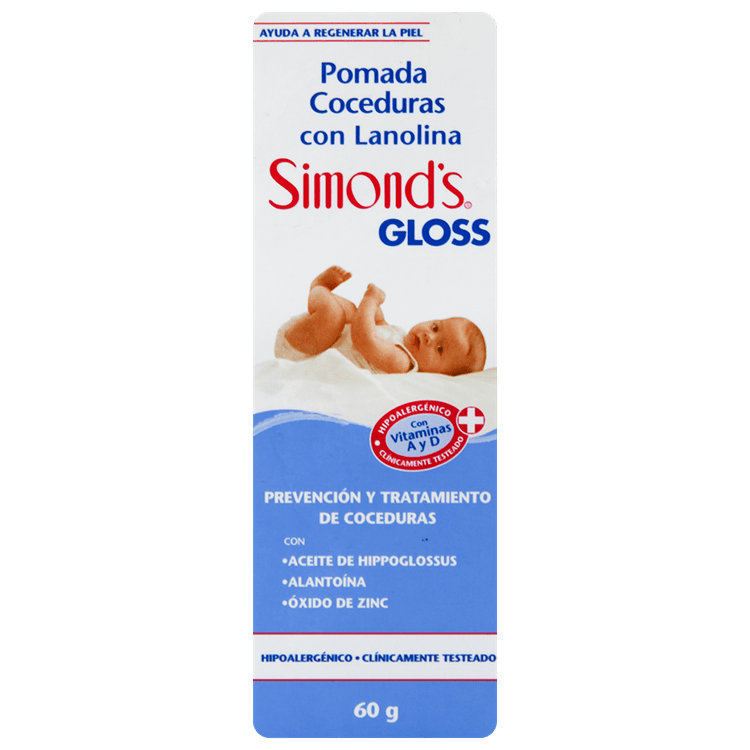 Crema para Coceduras Simond's 60 G, Gloss, Con Aceite de Hippoglossus, Hipoalergénico