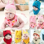 Ficha técnica e caractérísticas do produto Criança Rapazes Raparigas Baby Sleep Cap + Saliva toalha Criança Lenço Hat Set