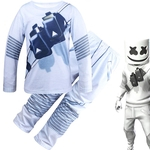 Ficha técnica e caractérísticas do produto Crianças Crianças marshmello Two Piece Suit pulover manga comprida de poliéster Tops + calça + Máscara Outfit