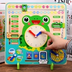 Ficha técnica e caractérísticas do produto Crianças madeira sapo relógio calendário data tempo placa aprendendo brinquedos educativos