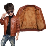 Ficha técnica e caractérísticas do produto BLU Crianças Meninos Zipper PU Quente Jacket moda inverno Brasão Fleeced Top for Kids