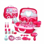 Ficha técnica e caractérísticas do produto Crianças Pretend & Play Maquiagem Toy Simulação Vestido e maquiagem de viagem Box - rosa