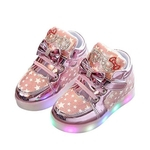 Crianças Unisex Bow Rhinestone Star LED Luminous Hook And Loop Sneakers Shoes