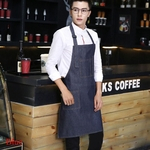Ficha técnica e caractérísticas do produto Denim Moda avental com bolsos ajustáveis ¿¿Fardas Unisex Kitchen Coffee Shop Denim Avental