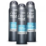 Ficha técnica e caractérísticas do produto Desodorante Aerosol Dove Masculino Clean Comfort 89g 3 Unidades