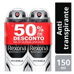 Ficha técnica e caractérísticas do produto Desodorante Aerosol Rexona Invisible Men 90g 50% Off Na 2ª Unidade