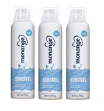 Ficha técnica e caractérísticas do produto Desodorante Antitranspirante Aerosol Sensível Sem Perfume Feminino 150ml Monange - 3 Unidades