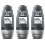 Ficha técnica e caractérísticas do produto Dove S/ Perfume Desodorante Rollon Masculino 50ml (kit C/03)