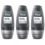 Ficha técnica e caractérísticas do produto Dove S/ Perfume Desodorante Rollon Masculino 50ml (Kit C/03)