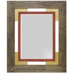 Espelho Bisotado com Moldura Rústico Marrom, Vermelho e Dourado 80x100cm - Decore Pronto