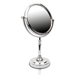 Ficha técnica e caractérísticas do produto Espelho de Mesa Dupla Face Redondo com Aumento Prata 19cm Unihome