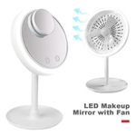Espelho de Mesa Para Maquiagem Com Iluminação Led Ventilador Brisa Fresca + Mini Esp. Aumento 5x Touch Branco - YDTECH