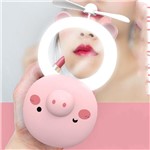 Ficha técnica e caractérísticas do produto Espelho de MãoLed para Maquiagem Portátil Ventilador Porquinho - Global Br