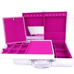 Ficha técnica e caractérísticas do produto Estojo Duplo Grande Rosa Com Interno Pink Maleta Para Joias