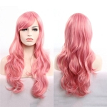 Ficha técnica e caractérísticas do produto 2019 Hot Euro-American Hot sales 28 inch pink color synthetic wigs long wavy resistant for white women