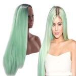 Ficha técnica e caractérísticas do produto Europeus e americanos Peruca Cosplay peruca longa reta Mint Green Hair Pintado Gradiente peruca fábrica no local atacado