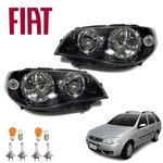 Ficha técnica e caractérísticas do produto Farol Fiat Weekend 2004 a 2007 Máscara Negra 2 Unidades
