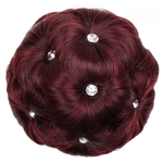 Ficha técnica e caractérísticas do produto Feminino peruca de cabelo encaracolado Anel Noiva Maquiagem Diamante Bun Flores Chignon peruca