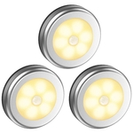 Ficha técnica e caractérísticas do produto 3pcs 6LEDs Cor Prata Redonda Luz Forma Indução forma redonda para gabinete Closet Lights