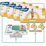 Ficha técnica e caractérísticas do produto Fralda Affagio baby crescer XG + . 4 pct, 144 unidades. + um 1 pct de toalha umedecida affagio