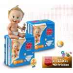 Ficha técnica e caractérísticas do produto Fralda Baby Roger M Kit Com 2pct 40 Fraldas. Jumbinho Barato