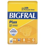 Ficha técnica e caractérísticas do produto Fralda Geriátrica Bigfral Plus Normal Tamanho G com 8 Unidades ? Bigfral