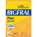 Ficha técnica e caractérísticas do produto Fraldas Descartáveis Bigfral Plus Incontinência Intensa G - 8 Unidades