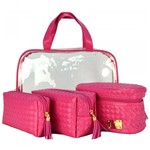 Ficha técnica e caractérísticas do produto Frasqueiras Necessaire Feminina Luxo Pink Kit 4 Peças CBRN08216 - Commerce Brasil