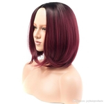 Free Shipping Synthetic Wigs Straight Short Burgundy Bob Ombre Red Wigs for Black Women African American Hair