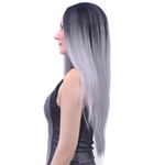 Ficha técnica e caractérísticas do produto Granny Grey Moda longa reta Neat estrondo cabelo Cosplay peruca festa