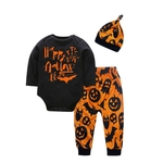 Ficha técnica e caractérísticas do produto Halloween da criança 3pcs roupa do bebê Romper + calça + Hat bebê bonito roupa para impressão dos desenhos animados Casual