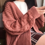 Ficha técnica e caractérísticas do produto HAO Brasão Mulheres Autumn solto Thicken Longo Puff luva Cardigan Knitting Sweater intercom