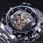 Ficha técnica e caractérísticas do produto Aço inoxidável homens oca-out delicado relógios de luxo relógio de pulso mecânico transparente