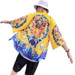 Ficha técnica e caractérísticas do produto Homens do estilo chinês Casual Dragão Robe projeto protetor solar Camisas Tops Padrão luva Médio Animais