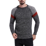 Ficha técnica e caractérísticas do produto Homens Knitting Sweater Combinada Cor Crew Neck manga comprida Magro pulôver Casual