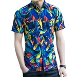 Ficha técnica e caractérísticas do produto BLU Homens praia havaiana Verão Casual Camisa manga curta Moda Impressão Tops