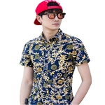 Ficha técnica e caractérísticas do produto BLU Homens Summer manga curta Vivid Color Impresso Camisa Casual Leisure shirt