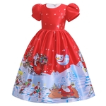 Ficha técnica e caractérísticas do produto HAO Kid Girl Dress Papai Noel do Natal do boneco de neve bowknot Printing Princess Party Gown Full dress