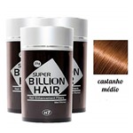 Ficha técnica e caractérísticas do produto Kit 03 Maquiagem Pra Calvície Billion Hair - 25g (Castanho Médio)